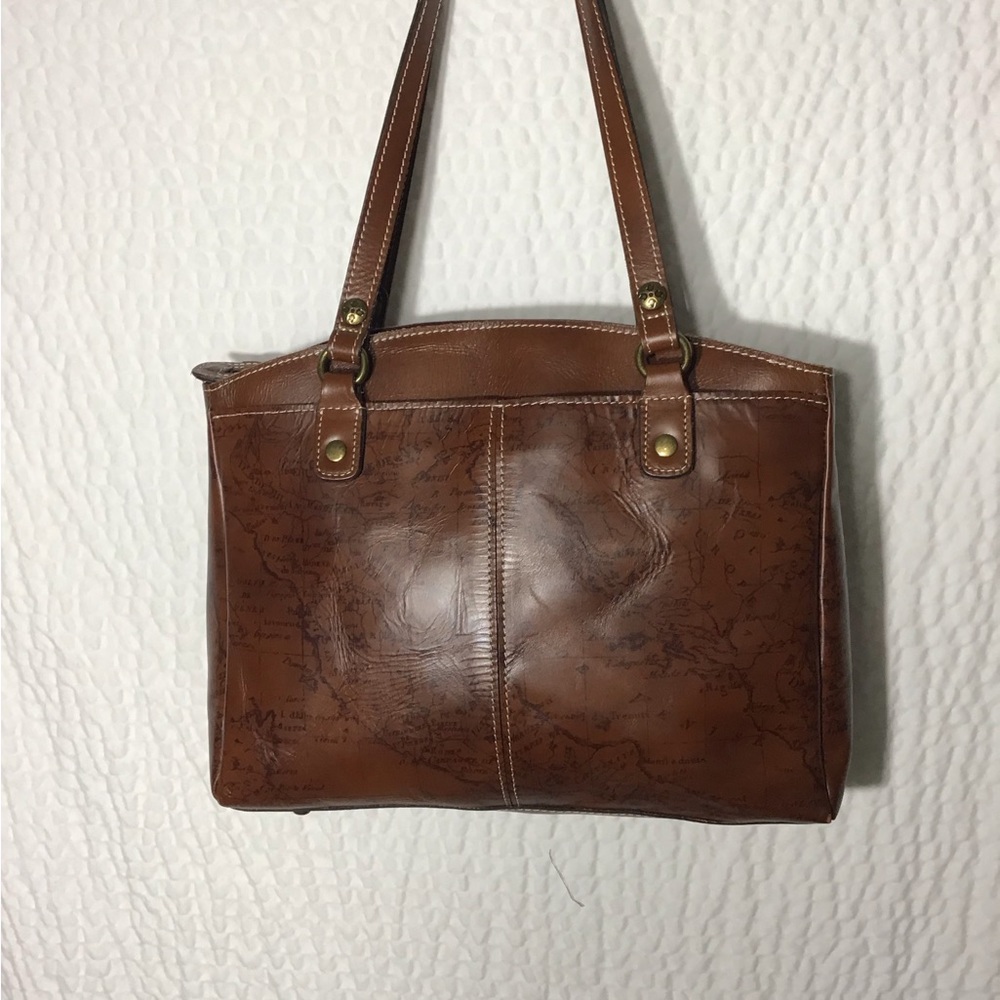 Patricia Nash Signature Map Print Poppy Tote Bag Italian Leather Brown Río Rust